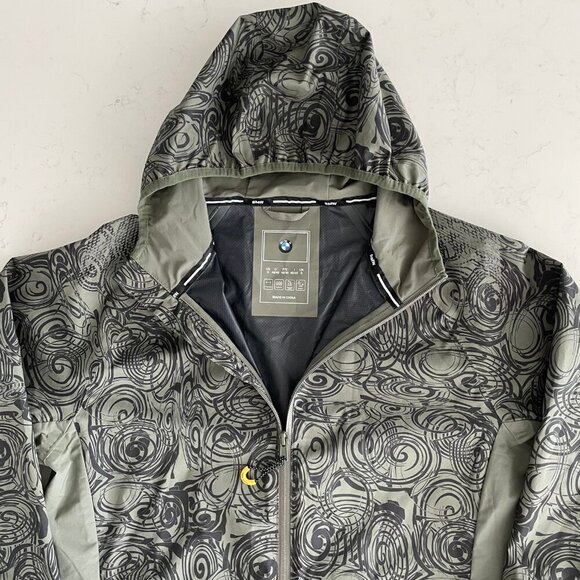 BMW Casual Full Zip Waterproof 100% Poly Hooded Jacket Sage Grn Dk Gry Sz S NWOT - Picture 2 of 15